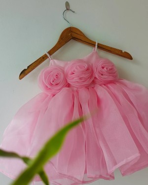 Designer stitching soft cotton baby pink gown